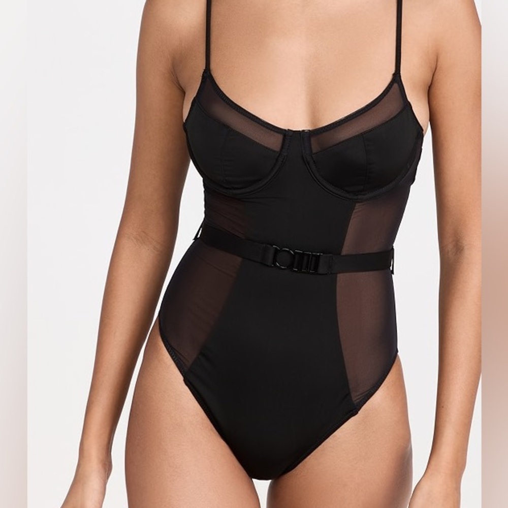 SOLID & STRIPED Black Mesh Detail One Piece